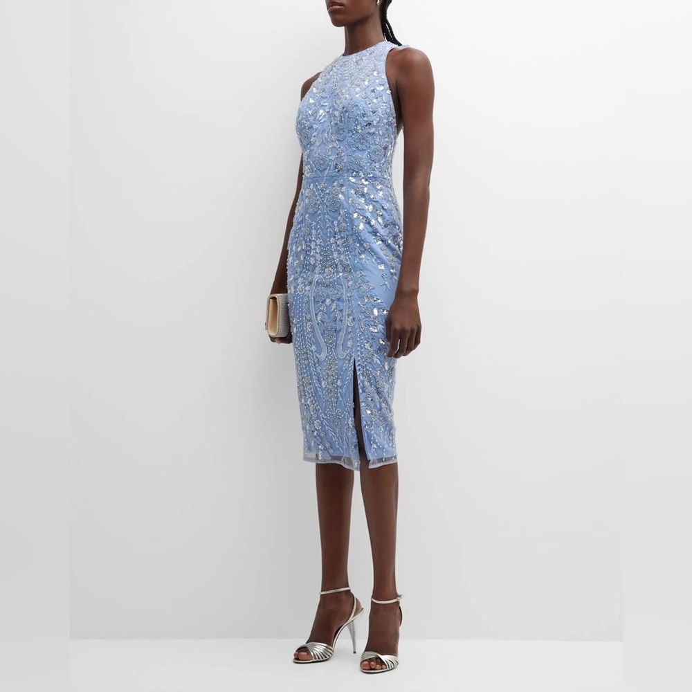 Dress the Population Light Blue Embellished Sleeveless Midi Dress